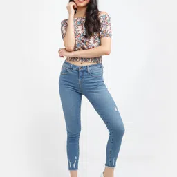 Zink London Floral Printed Off Shoulder Short Sleeves Crop Blouson Top-picture-17