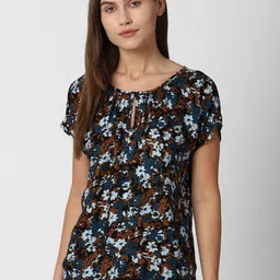 Van Heusen Woman Black & Teal Blue Floral Printed Top-image-13