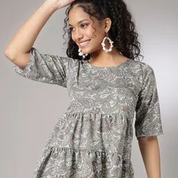Oomph! Ethnic Motifs Printed Crepe Tiered A-Line Top-picture-30