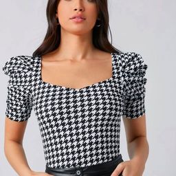 Dream Beauty Fashion Women Black Geometric Print Puff Sleeves Top-picture-13