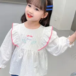 StyleCast x Revolte Girls Floral Embroidered Long Sleeves Ruffles Peplum Top image 4