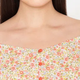 Porsorte Women Off White Floral Printed Crop Top image 2