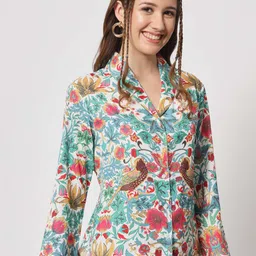 angloindu Floral Print Cinched Waist Top image 4