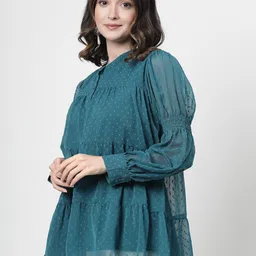 plusS Sea Green Self Design Tiered Top image 4