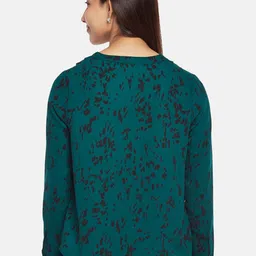 Annabelle by Pantaloons Women Green And Black Abstract Print V Neck Long Sleeves Top image 3
