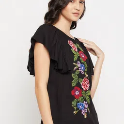 Ruhaans Floral Embroidered Flutter Sleeves Top image 4