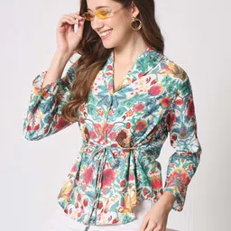 angloindu Floral Print Cinched Waist Top image 2