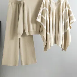 miss mosa by akanksha Alamode By Akanksha Women Beige Dory Luxe Winter Coord Set With Cape-picture-17