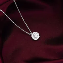GIVA 925 Sterling Silver Rhodium-Plated Stone Studded Pendant With Chain-picture-34