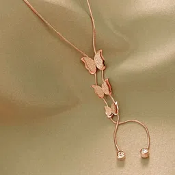 Yellow Chimes Rose Gold-Plated Butterfluy Charm Shape Pendant With Chain-image-64