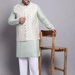 SOJANYA PLUS Ethnic Motifs Woven Design Regular Kurta With Pyjamas & Nehru Jacket-picture-11