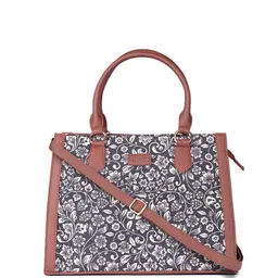 ZOUK =Floral Printed Structured Jute Handheld Bag image 2