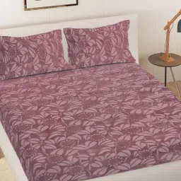 FABINALIV Rust Floral Woollen Embossed King Size Fitted Double Bedsheet With 2 Pillow Covers-picture-22