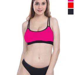 Aamarsh Pack Of 3 Mid-Rise Cotton Mid-Rise Briefs & Non Padded Bra-picture-12