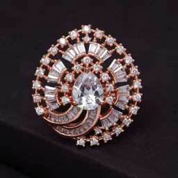 PANASH Rose Gold-Plated White AD-Studded Solitaire Handcrafted Adjustable Finger Ring-picture-21