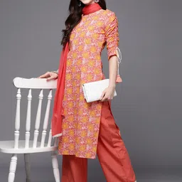 Indo Era Women Pink Paisley Printed Kurta with Trousers & Dupatta image 1