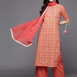 Indo Era Women Pink Paisley Printed Kurta with Trousers & Dupatta image 5