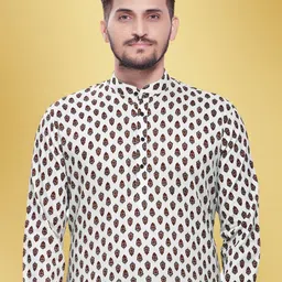 SHIWAM ETHNIX Floral Printed Mandarin Collar Regular Kurta with Pyjamas image 2