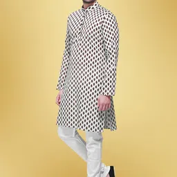 SHIWAM ETHNIX Floral Printed Mandarin Collar Regular Kurta with Pyjamas image 3