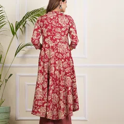 YASH GALLERY Floral Printed Mandarin Collar Anarkali Kurta with Trousers & Dupatta image 5