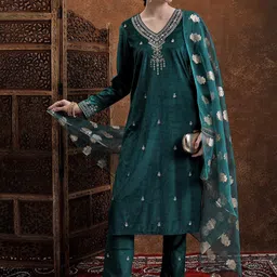 Vishudh Embroidered Regular Sequinned Kurta with Trousers & With Dupatta-image-0