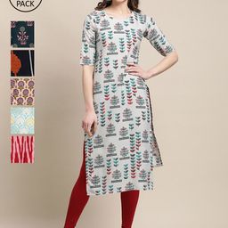 7threads KALINI Women Pack of 6 Ethnic Motifs Printed Summer Sheers Crepe Kurta-picture-42