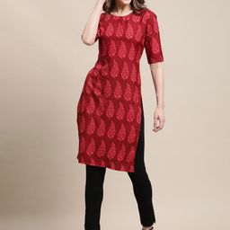 7threads KALINI Women Maroon Ethnic Motifs Printed Crepe Kurta-picture-38