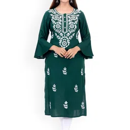PURVIJA KURTIES Floral Embroidered Bell Sleeves Kurta-picture-34
