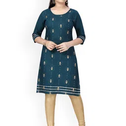 Aarika Girls Green Ethnic Motifs Printed Gotta Patti Kurta-image-79