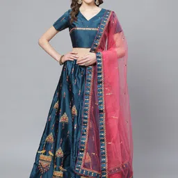 KALINI Embroidered Thread Work Semi-Stitched Lehenga & Blouse With Dupatta-picture-20