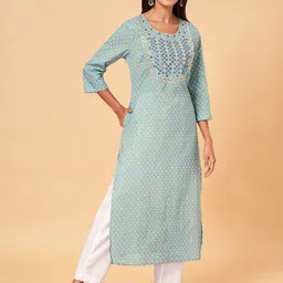 YU by Pantaloons Ethnic Motifs Printed Mirror Work Pure Cotton Straight Kurta-picture-20