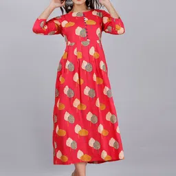 DORIYA Women Pink Ethnic Motifs Printed Thread Work Block Print Kurta image 1