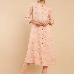 Soch Women Peach-Coloured Floral Printed Kurta-image-84