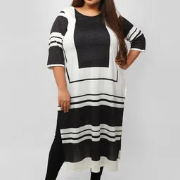 Amydus Plus Size Striped Monochrome Cotton Blend Straight Kurta-picture-20