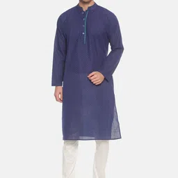 PAROKSH Men Blue & Sea Green Woven Design Straight Kurta-picture-38