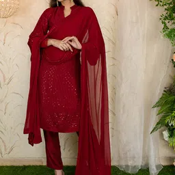 Label Shaurya Sanadhya Ethnic Motifs Embroidered Sequined Kurta with Trousers & Dupatta-picture-12