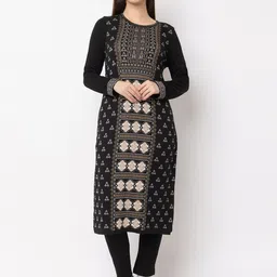 KEIKO Ethnic Motifs Woven Designed Round Neck Regular Straight Acrylic Kurta-picture-18