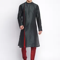 here&now x sanwara Sanwara Men Green & Red Thread Work Kurta-picture-19