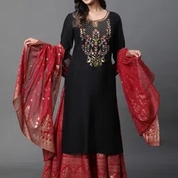 AURELIA Ethnic Motifs Yoke Design Regular Thread Work Kurta-picture-34