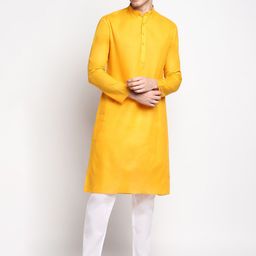 DEVOILER Men Mustard Yellow Solid Cotton Kurta-picture-43