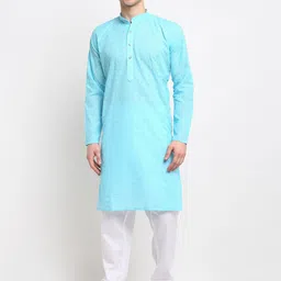 Jompers Men Turquoise Blue Straight Kurta-picture-26