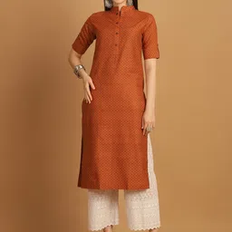 Sayesha Geometric Woven Design Thread Work Cotton Straight Kurta image 1