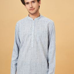 indus route by Pantaloons Abstract Printed Mandarin Collar Pure Cotton Straight Kurta-picture-0
