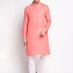 DEVOILER Men Coral Pink Solid Cotton Kurta-picture-48