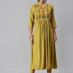 SHOWOFF Floral Embroidered Thread Work Pure Cotton A-Line Kurta-picture-32