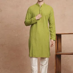SWAGG INDIA Geometric Embroidered Band Collar Straight Chikankari Kurta-picture-22