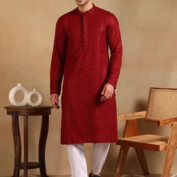 Ethnic Bay Geometric Embroidered Mandarin Collar Straight Sequinned Kurta-picture-23