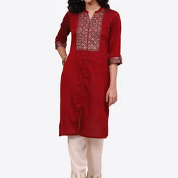 Rangriti Women Red Ethnic Motifs Embroidered Thread Work Kurta-picture-24