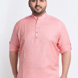 plusS Men Solid Mandarin Collar Cotton Kurta-picture-18