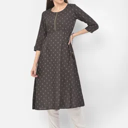 Span Women Grey Geometric Thread Work Kurta-image-0